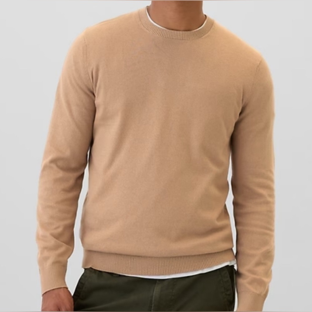 GAP mens core cotton crewneck long sleeve sweater tan, size medium